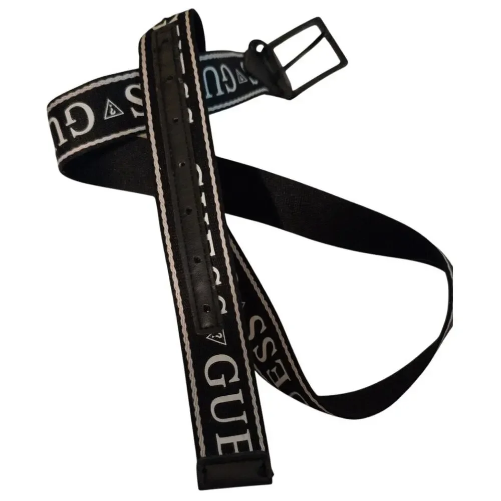 GUESS Sport Men's Adjustable Webbing Belt - Black Logo Print - Size Large